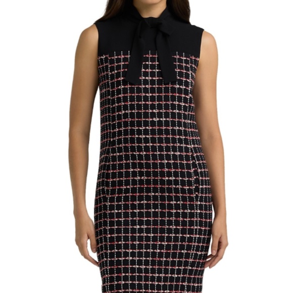 St John Women's Bow-Embellished Tweed Mini Dress in Black/haute Red/pearl Multi - Picture 1 of 12